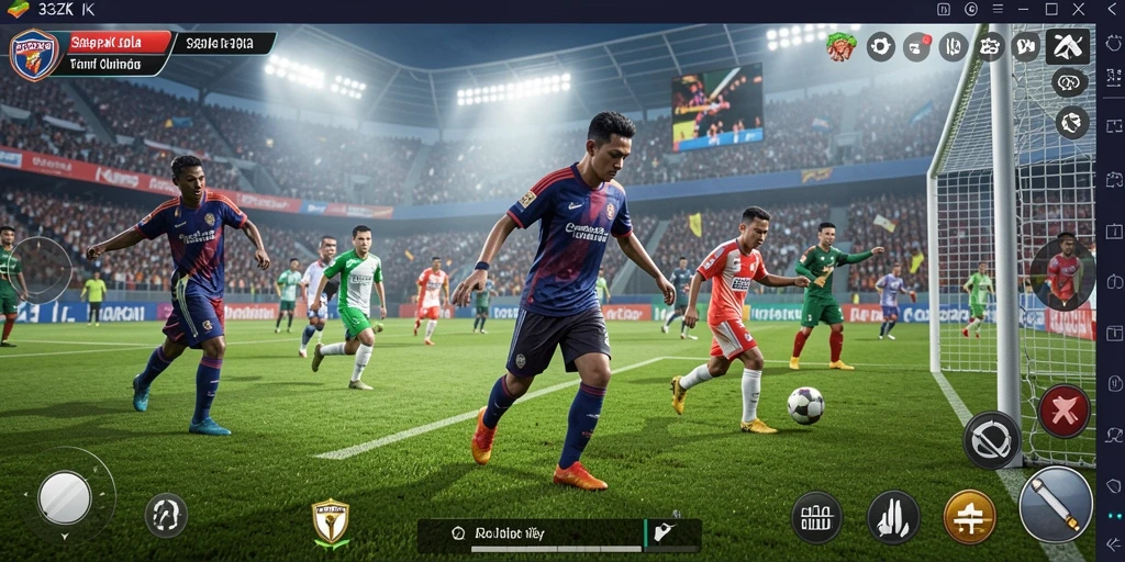 Screenshot gameplay 33ZK menampilkan aksi seru di lapangan sepak bola.