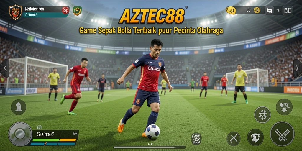 Tampilan gameplay <strong>AZTEC88</strong> yang mendebarkan di lapangan sepak bola.