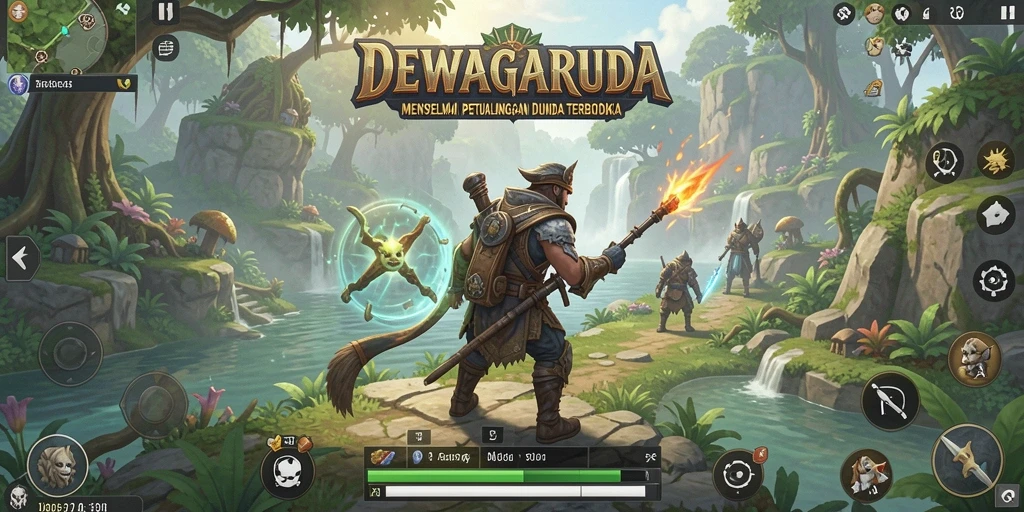 Screenshot gameplay DEWAGARUDA menampilkan eksplorasi dunia terbuka yang luas.