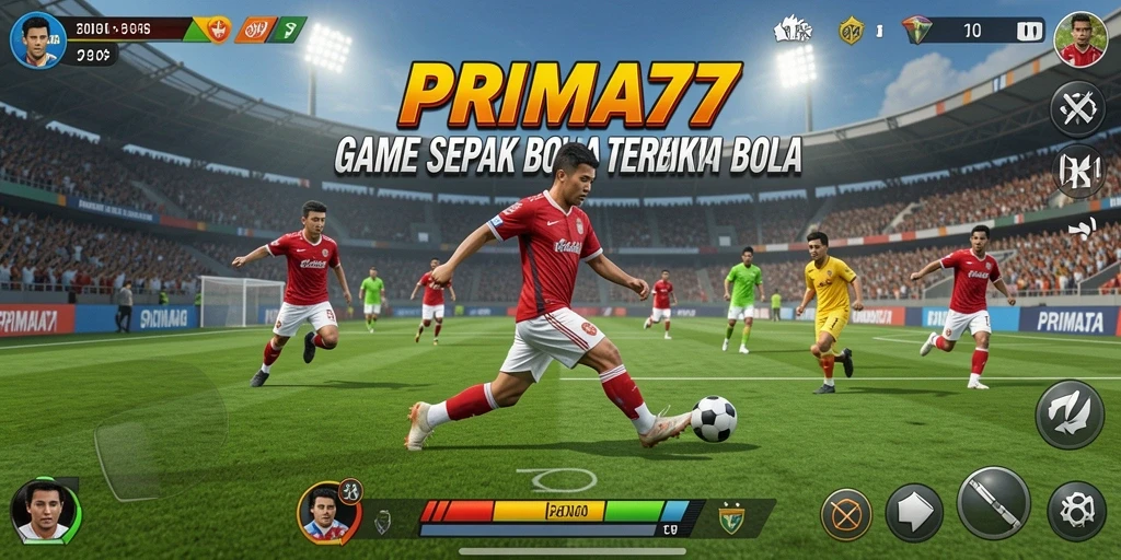 Tampilan gameplay mendebarkan dari PRIMA77 di lapangan sepak bola.